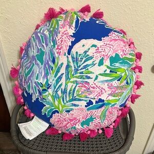 Lilly Pulitzer Pink Tassel Pom Pom Round Pillow